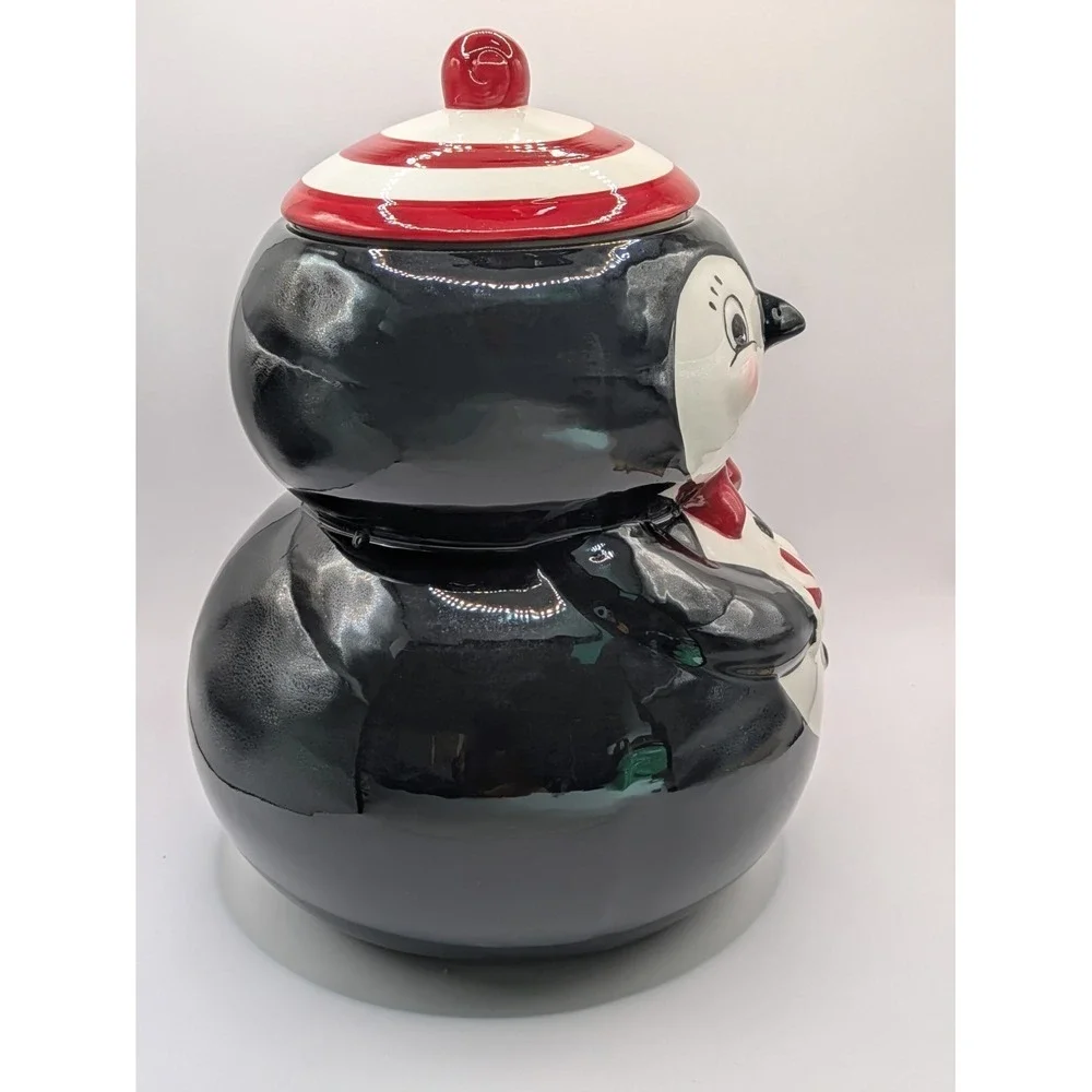 Johanna Parker Carnival Cottage PEPPERMINT‎ PENGUIN Ceramic Cookie Jar Canister